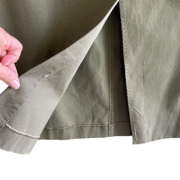 TALBOTS Sz 8 Skirt Cotton Long Neutral Minimalist Academia Back Slit Sage Modest - Picture 9 of 9